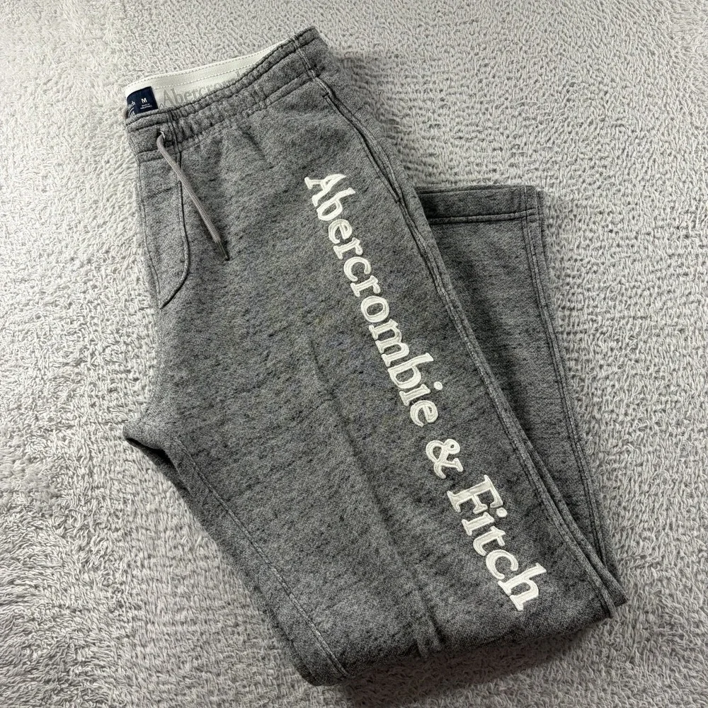 Abercrombie Fitch Pajama Pants Mens Medium Gray Spell Out Logo Soft Fleece